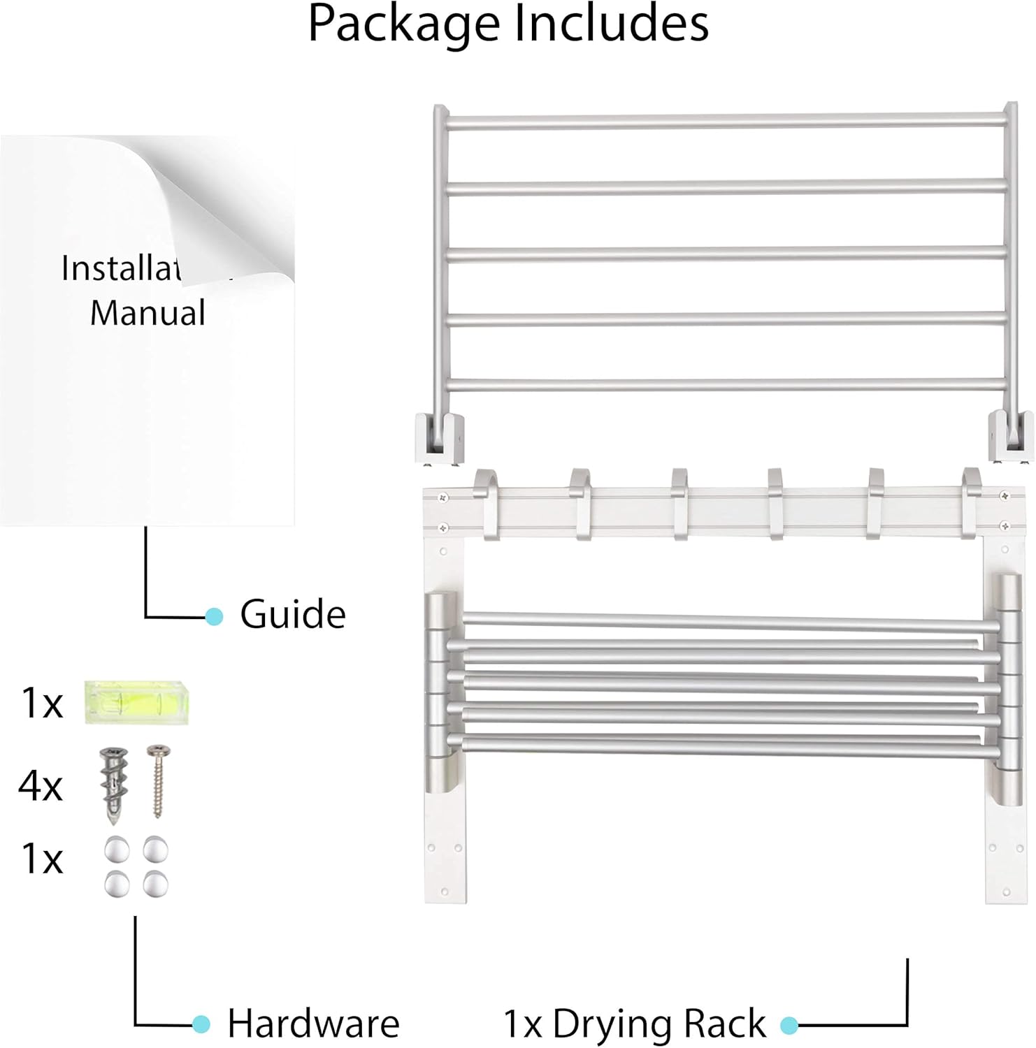 brightmaison BGT Wash Clothes Drying Rack Wall Mount Laundry Room Organizer with Hooks & Swing Arms, 17