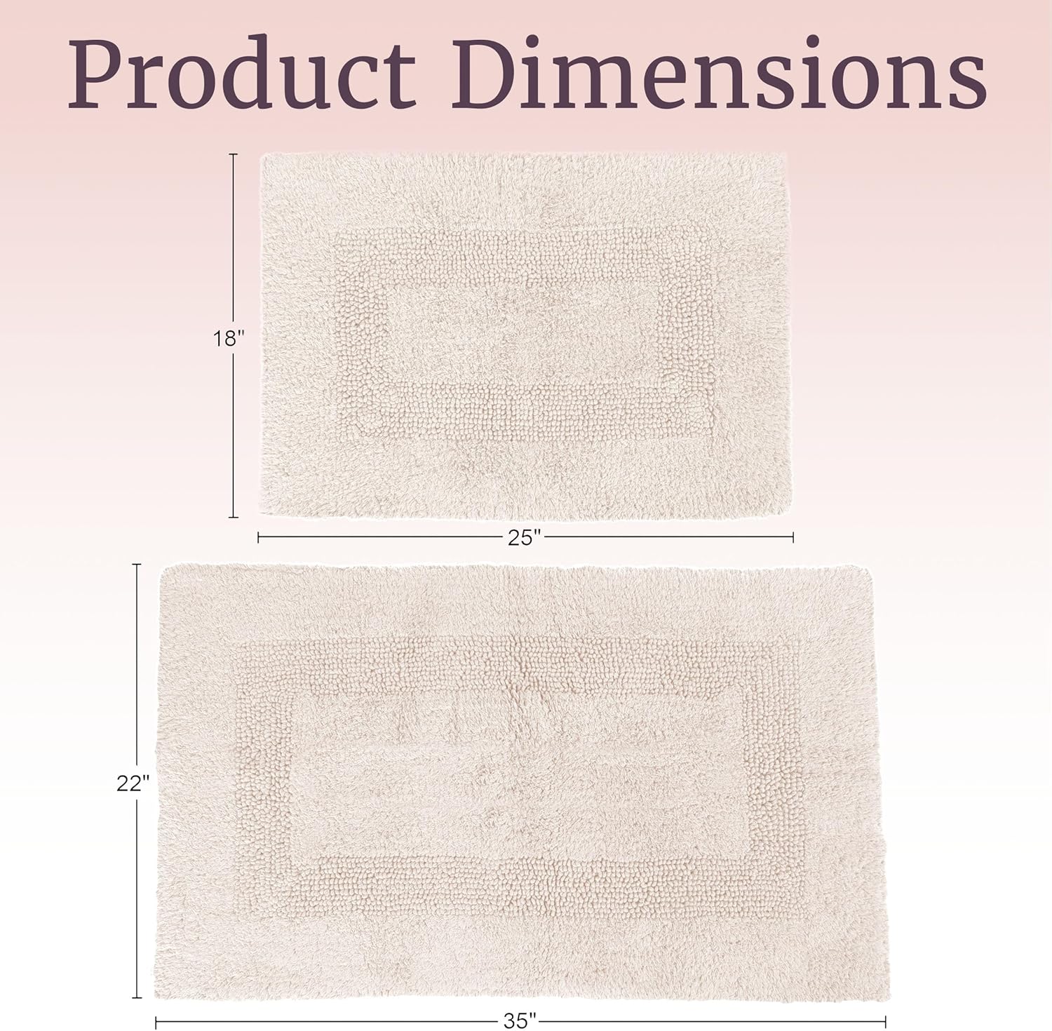 Bathroom Rugs - 2-Piece Cotton Bathroom Mat Set - Machine Washable Bath Mats for Washroom, Kitchen, or Laundry Room by Lavish Home (Ivory)