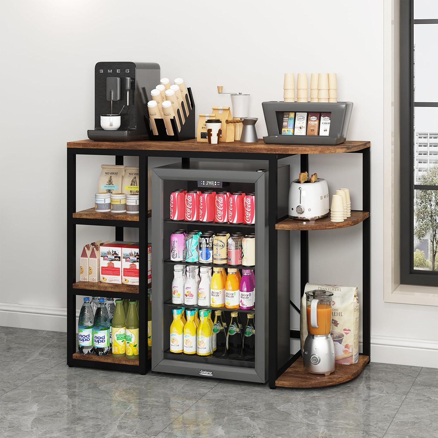 Mini Fridge Stand with Storage, Bakers Rack, Mini Fridge Cabinet with Storage, Coffee Bar Cabinet with Mini Refrigerator, Microwave Oven Stand Rack for Home Dorm Office.