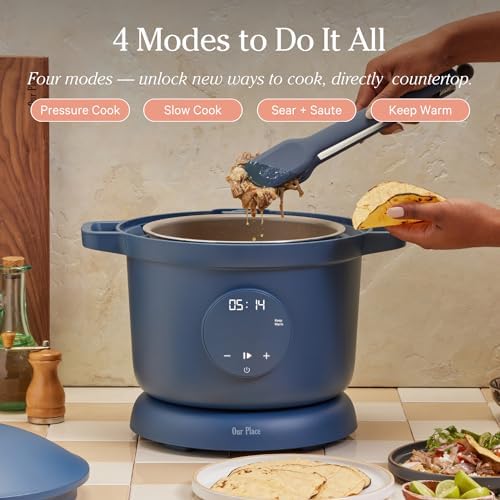 Our Place Dream Cooker | 6 Qt Ceramic Nonstick Multicooker & Pressure Cooker with Touchscreen Controls & Auto Steam Release | 4 Modes: Pressure Cook, Sauté/Sear, Slow Cook & Warm | Blue Salt