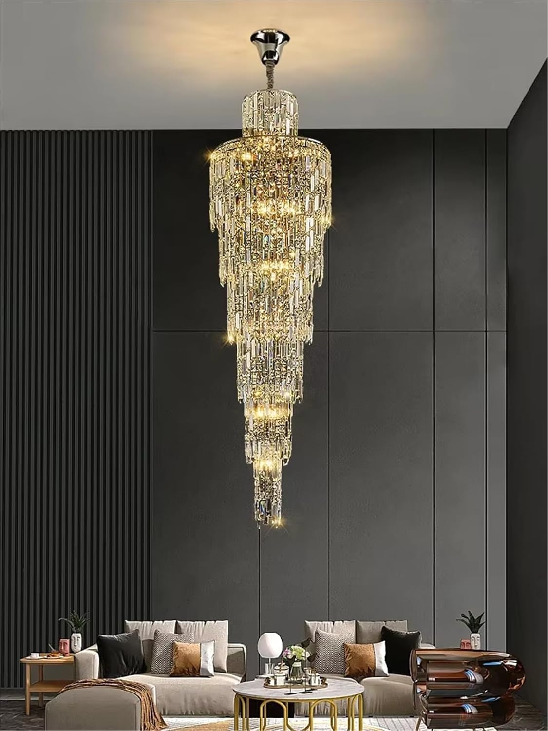 Villa Living Room, Crystal Hotel Lobby, Duplex Spiral Staircase, Long Chandelier Decoration, Luxurious Lighting,Household