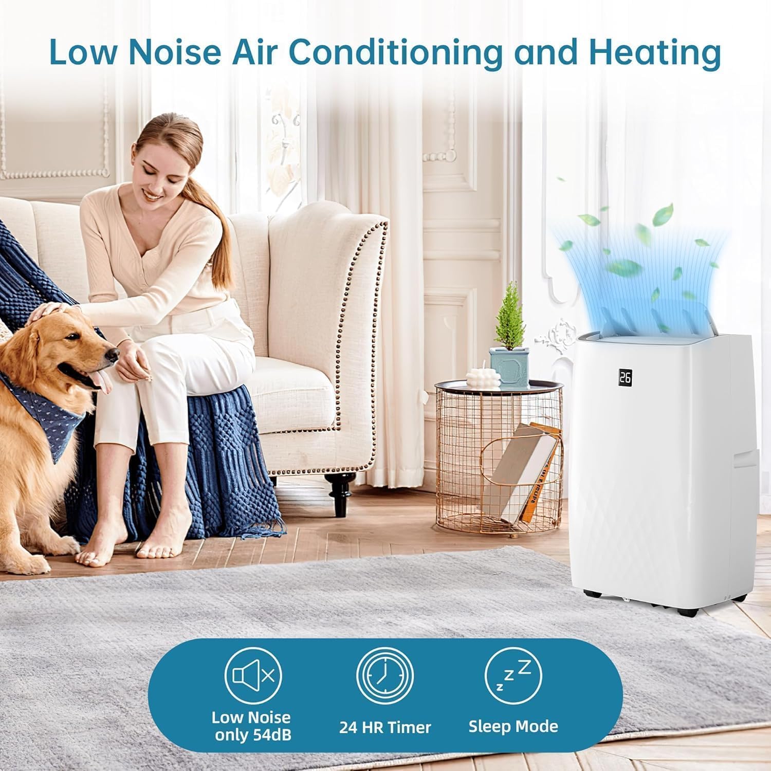 12000Btu Portable Air Conditioner 4-in-1 Portable AC Unit Cool up to 550 sq.ft, Portable Air Conditioners with Remote Control, Window Kit, 1-24H Timer