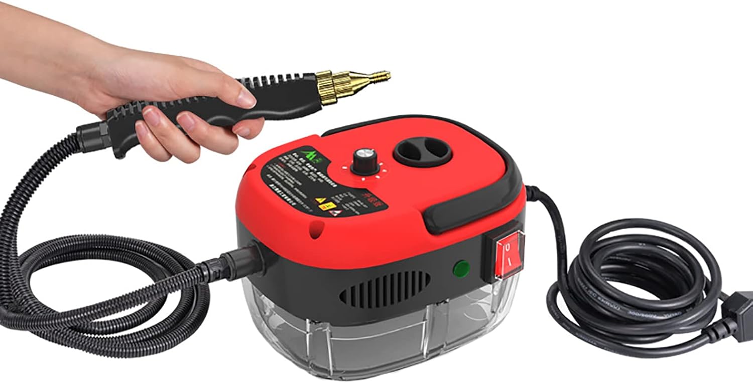 NEW High Pressure Steam Cleaner, 2500W Hand-Held Portable Steam Cleaning Machine Automatic,Suitable for Kitchen Bathroom Furniture, Windows, Autos (Red)