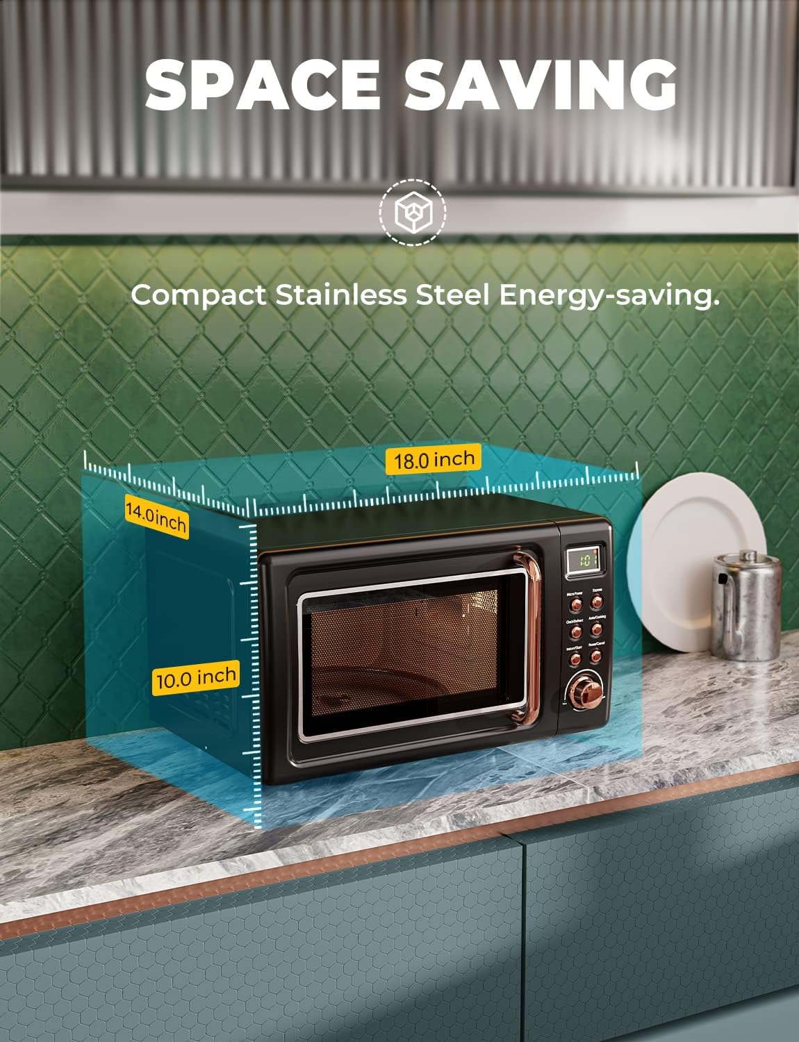 Compact Microwave Oven, SIMOE Retro Small Countertop Microwave 0.7 cu. ft. 700W with 8 Auto-cooking Set(Black)