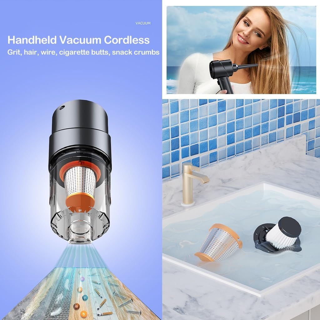 KITCISSL Portable Hand Held Car Vacuum Handheld Vacuum Cordless, Hand Vacuum Cordless Multifunctional Vacuum Cleaners for Home, Car Vacuum Cleaner High Power for Pet Hair, Type-C (Color : Black)