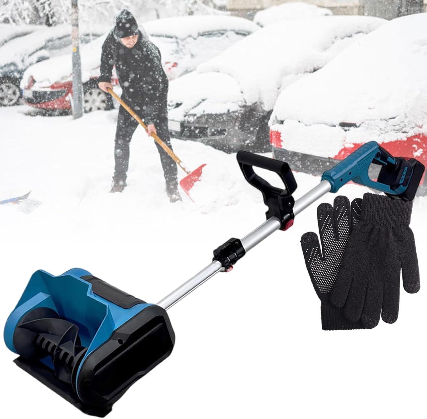 Cordless Snow Shovel Chargeable,for Back Patio,Upper Decks,8 M Throwing Distance & 31 cm Cleaning Width Hand Pusher Snow Blower Cordless 1200 W,Brushlessmotor-2Battery