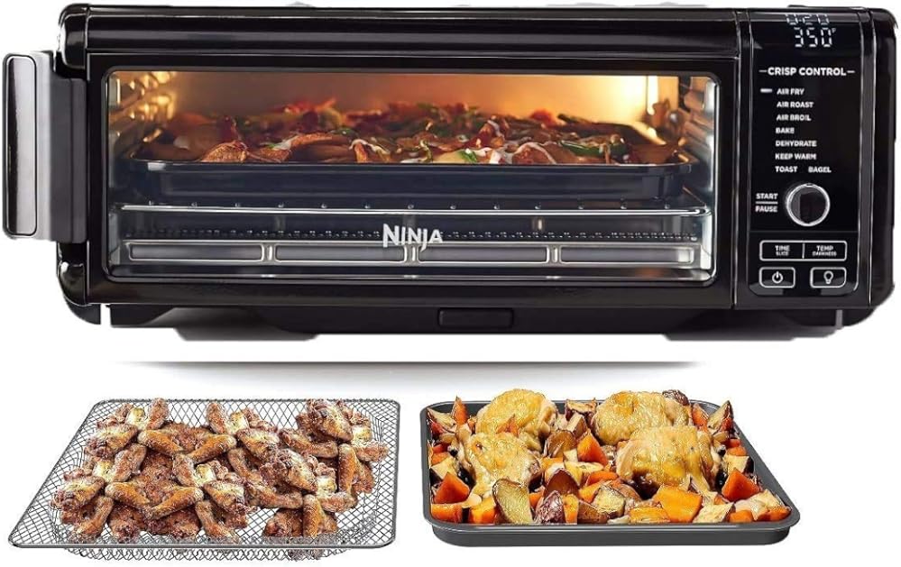 Ninja SP101 Foodi 8-in-1 Air Fry Large Toaster Oven Flip-Away for Storage Dehydrate Keep Warm 1800w XL Capacity Piano shiny BLACK (Renewed)