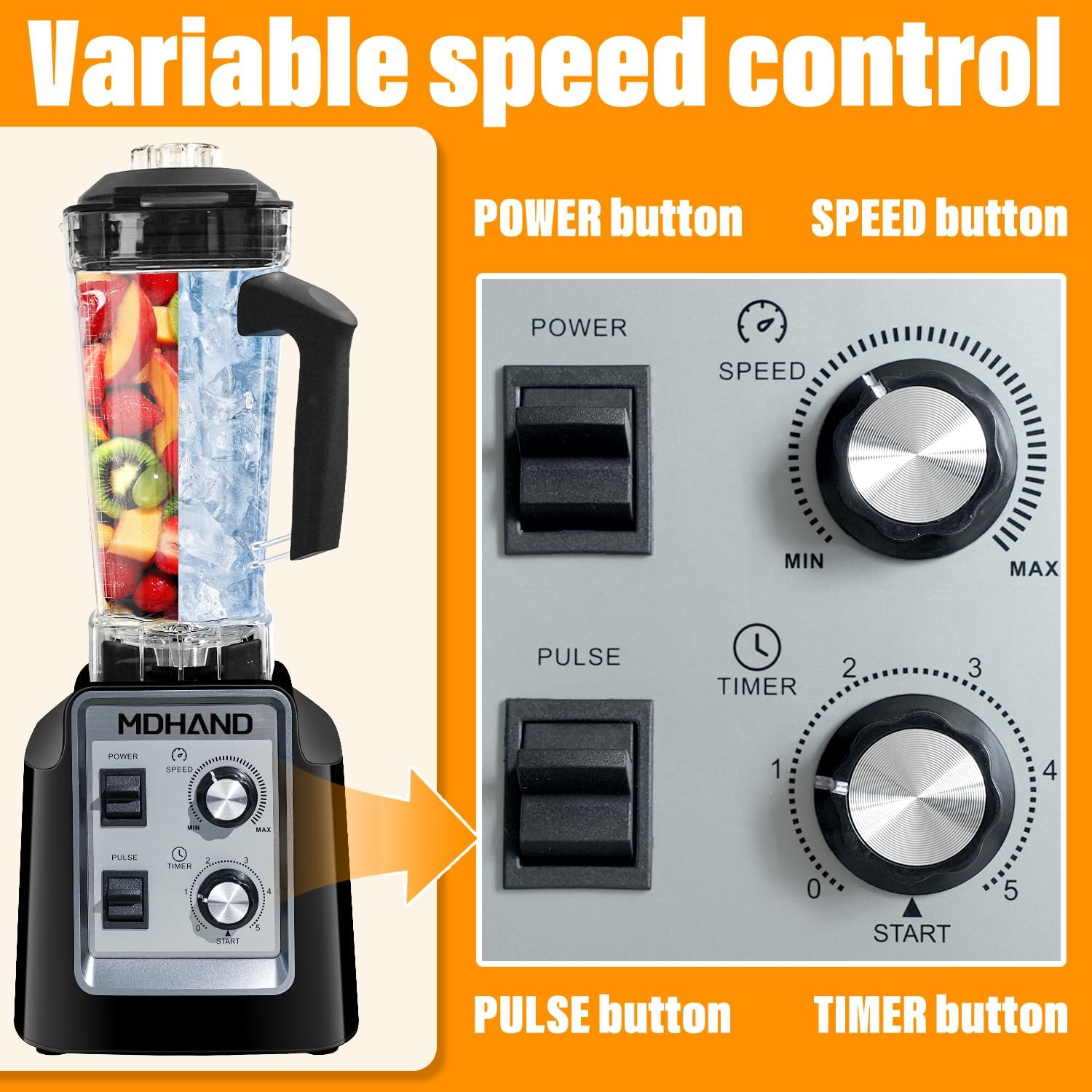 Professional Blender for Smoothies, Powerful 1400W Smoothie Blender, 68oz Large Capacity with 2 To-Go Cups, 6 Stainless Steel Blades, Kitchen Blenders for Smoothies, Ice Crushing & Frozen Fruit