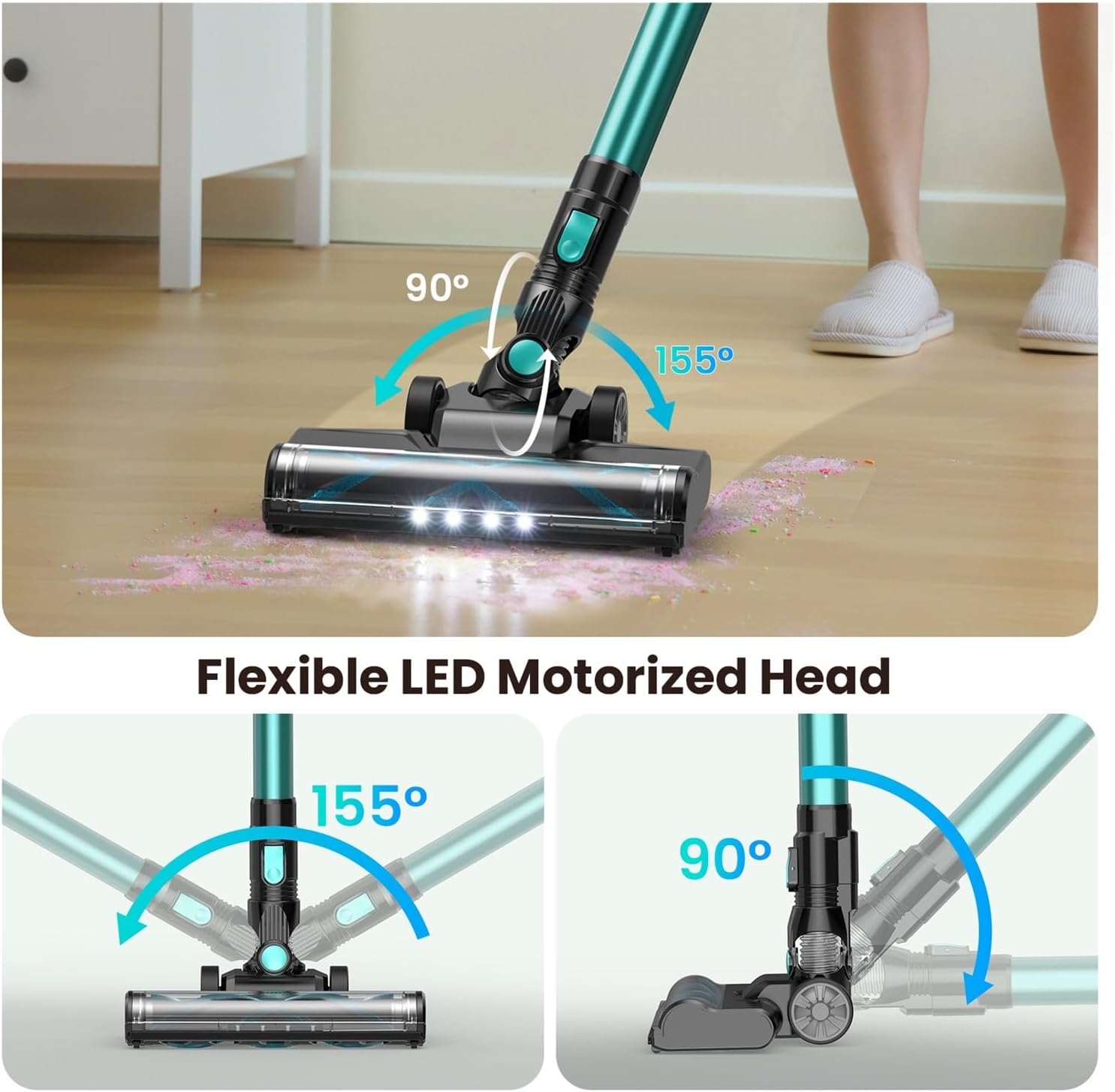 INSE N3T Cordless Vacuum Cleaner, 20Kpa Powerful Suction, 6-in-1 Lightweight Stick Vacuum, Flexible LED Head For Carpet Hard Floor Pet Hair Car Cleaning