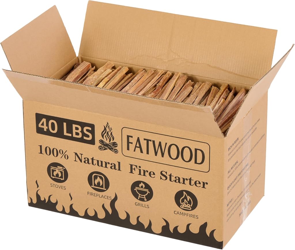 40LBS Fatwood Fire Starter Sticks, Natural Pine Wood Firestarter for Campfire, Stove, Fireplace, Bonfires, Grill – Burns Easily, Long-Lasting Flame, No Chemicals