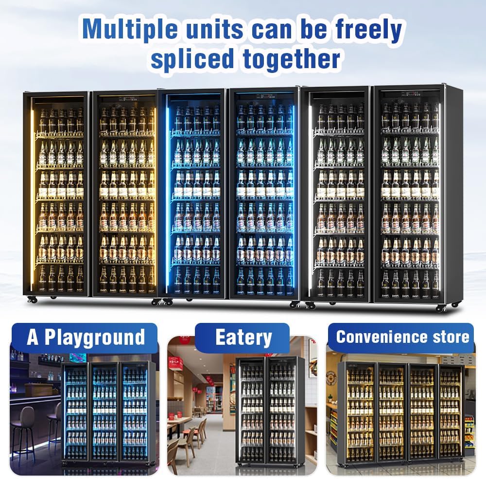 Drink Fridge Beverage Befrigerator,With Four Glass Doors Stainless Steel Commercial Back Bar Fridge With LED Lighting,Counter Height Bar Beverage Cooler for Beer,Soda Drinks,Wine