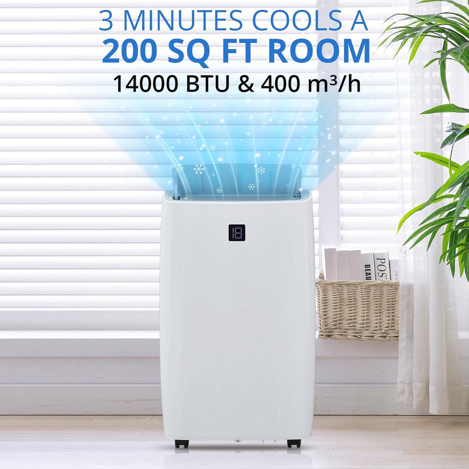 Portable Air Conditioners, 14,000 BTU, 3-in-1 Cooling, Dehumidifying, and Fan Modes, Efficiently Cools Rooms up to 750 Sq. Ft, Includes Quiet Operation, 24-Hour Timer, and Remote Control, Black Panel
