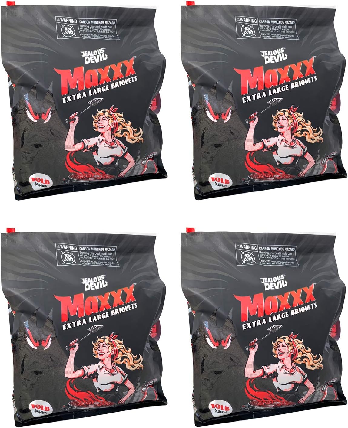 Jealous Devil XL All Natural Hardwood Charcoal Grilling Pillow Briquets, 10 Pound (4 Pack)