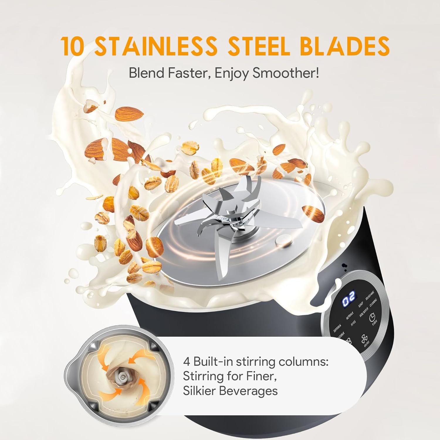 8-in-1 Nut Milk Maker, 40oz Blender Homemade Almond, Oat, Soy, Coconut Milk, Juice & Soup, Electric Bean Milk Machine with Delay Start/Auto-Clean/Boil Water/Keep Warm (Black)