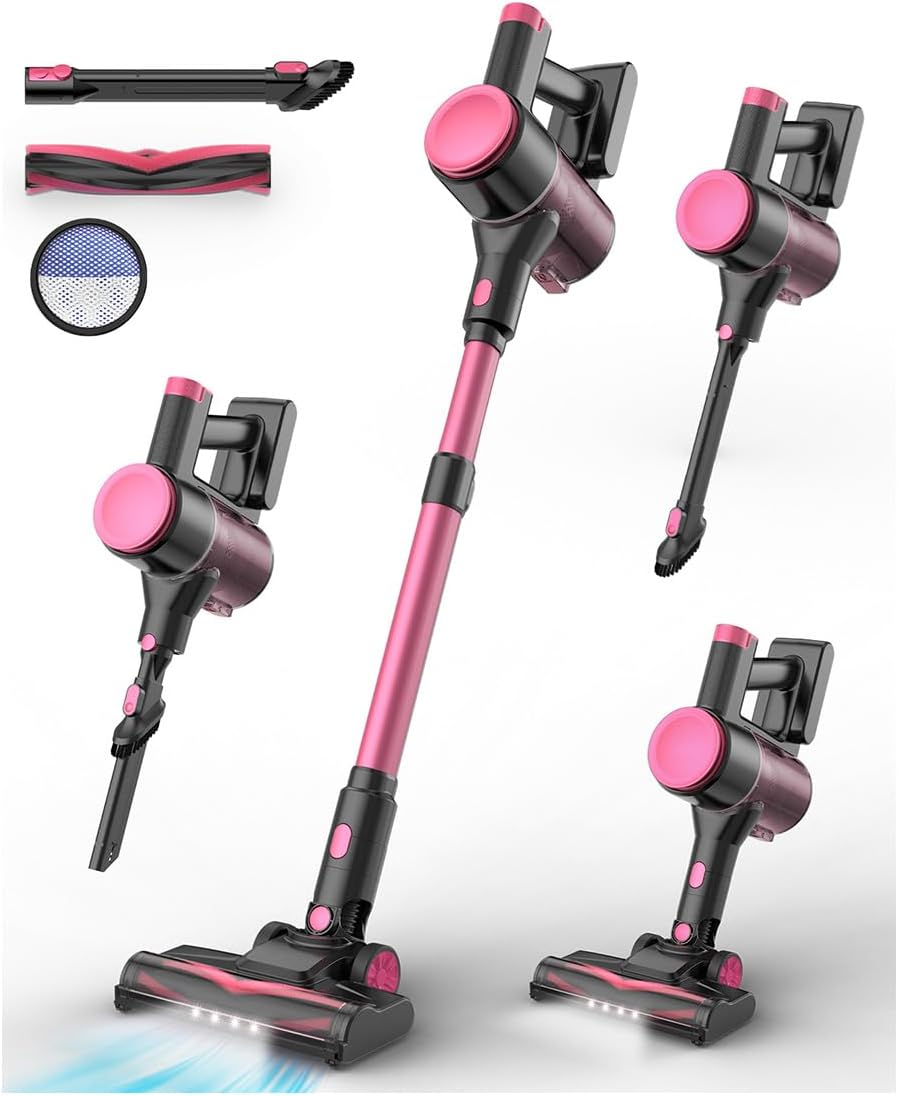 N8 Cordless Vacuum Cleaner, Lightweight Stick Vacuum with Powerful Suction, 2200mAh Battery, 40 Mins Runtime, Self-Standing, Rechargeable Vacuum Cleaners for Home Hardwood Floor Carpet Pet Hair