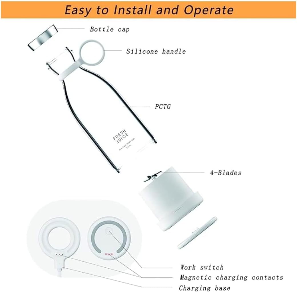 Fresh juice, Mini Fast Blender, Battery Powered USB Blender (White)