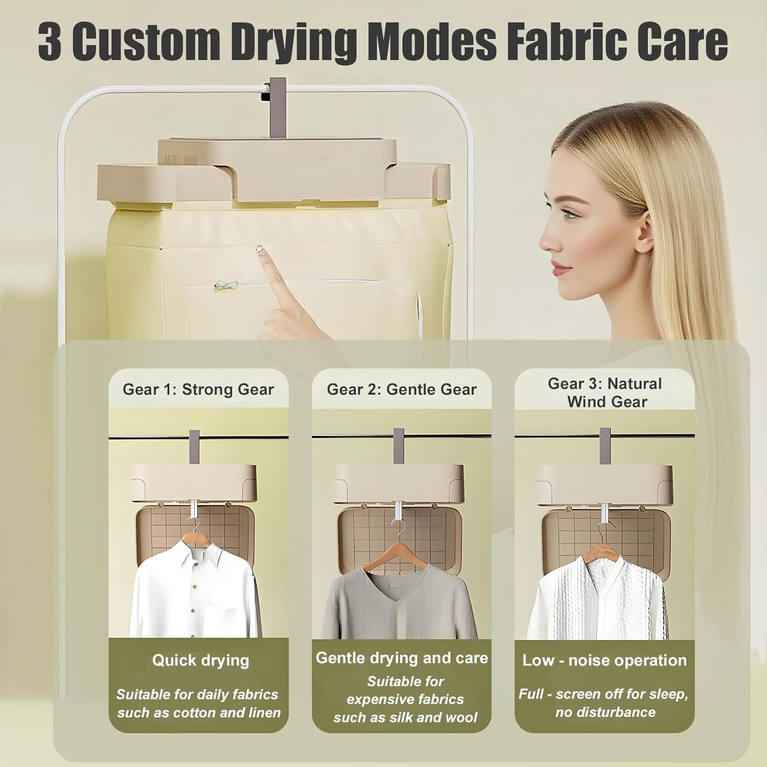 Foldable Garment Dryer with Load Capacity, Efficient 600w Quick Dry Machine, Product Color Beige, and Remote Control, Space Saving for Dorms Electric Clothing Care Machine