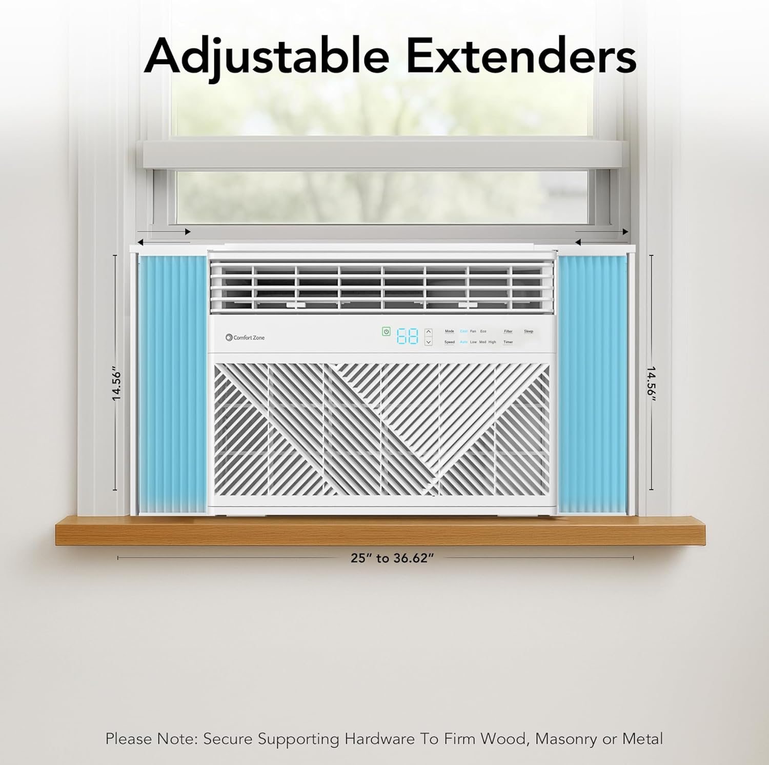 Comfort Zone Window Mounted Smart Wi-Fi Room Air Conditioner with Remote Control, 12,000 BTU, Digital Display, 4 Speed Settings, 4 Mode Settings, 24-Hour Timer, Sleep Setting, and Eco Mode, White