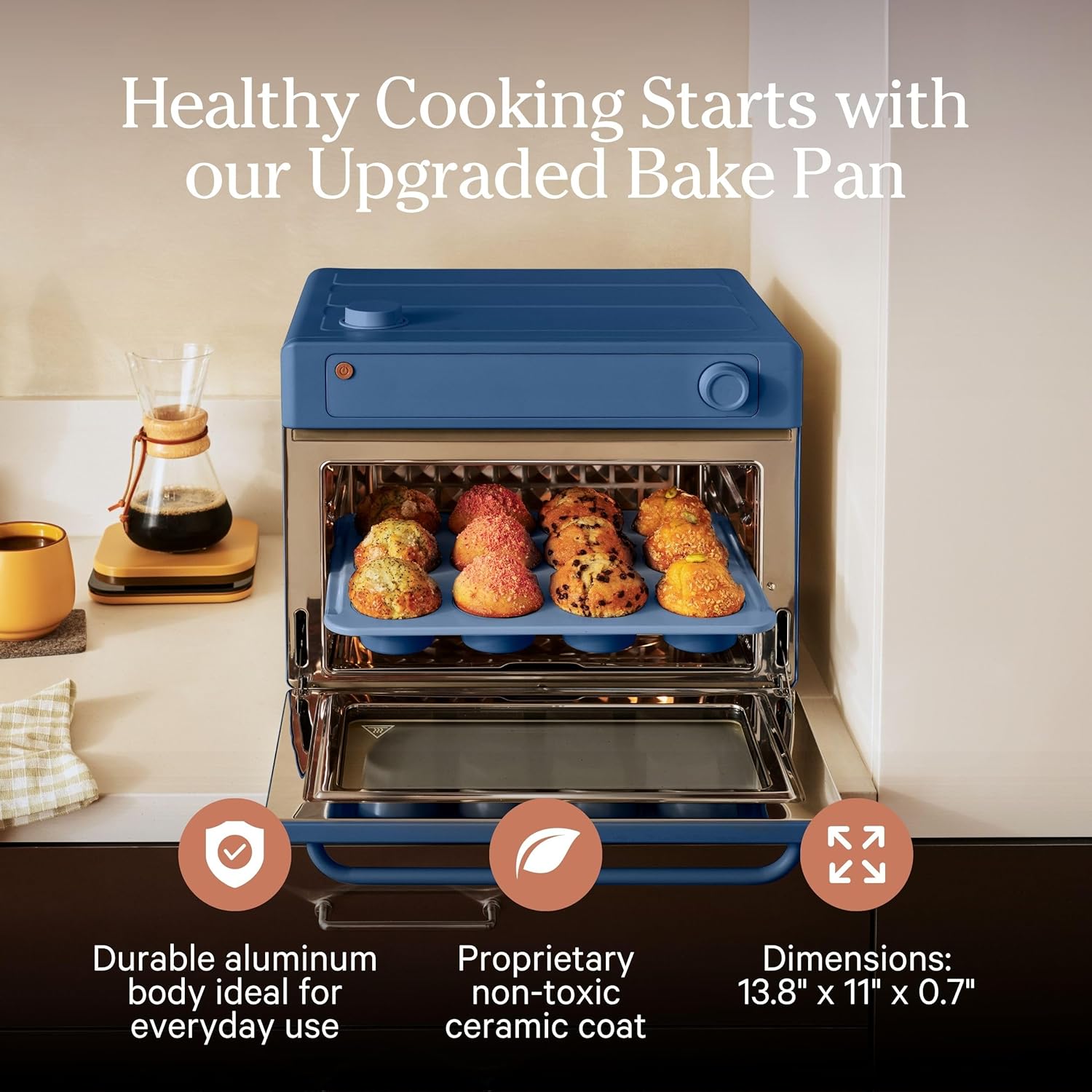 Our Place Wonder Oven & Essentials Kit | 6-in-1 Air Fryer Toaster Oven with Steam Infusion | Countertop Convection Oven Combo with Extra Bake Pan & Air Fryer Basket | Non-toxic, PFAS-Free | Blue Salt