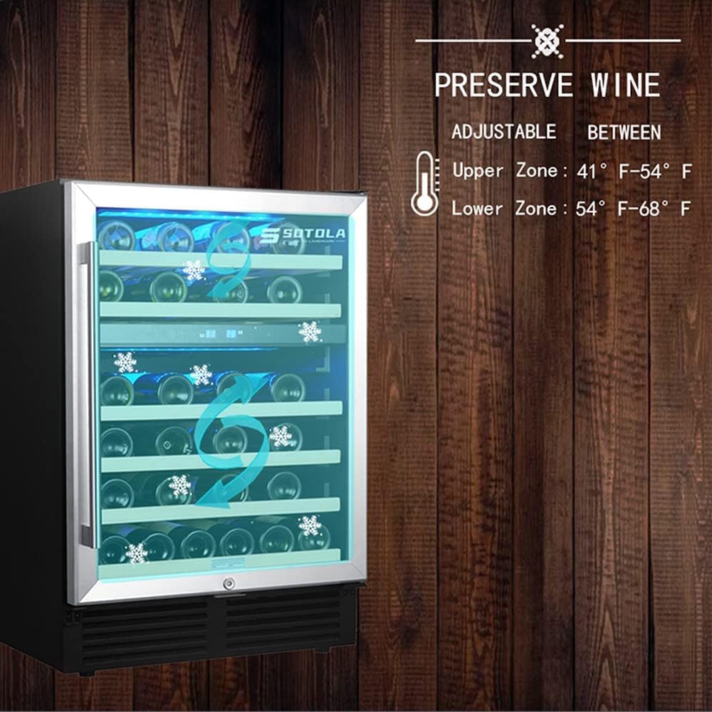 24 Inch 46 Bottle Wine Cooler Cabinet Beverage Fridge,Dual Zone Built-in and Freestanding Wine Cellars,41°F-68°F Digital Temperature Control,with Adva
