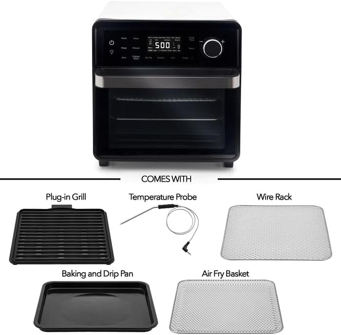 Nuwave Smart Air Fryer Oven with POWERPORT™ Plug-In Grill for Dual-Zone Efficient Cook, 100 in 1 Advanced Convection Toaster Oven Countertop w/Insulated 2-Glass Door, 550°F Preheat, Stainless Steel