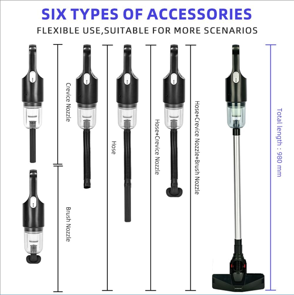 Stick Vacuum Cleaner Rechargeable Cordless, 2 Gear Suction Adjustable, 18000pa Suction Handheld Vacuum Upright Vacuum with HEPA Filter, Household Stick Vacuum for Pet Hair Hardfloor, Carpet (White)