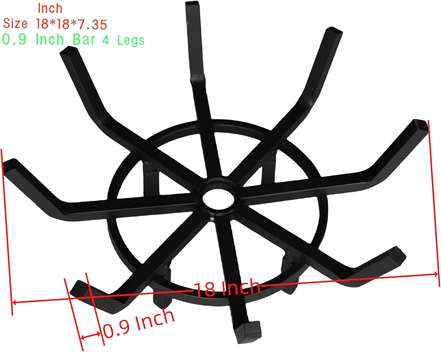 Inch Log Grate Wrought Iron Fire Pit Round Spider Wagon Wheel Firewood Heavy Duty 0.9 in Bar Fireplace Stove Burning Rack Holder 4Legs Chimney Hearth Kindling Stacking (18 Inch)