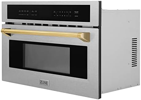 ZLINE Autograph Edition 30 in. 1.6 cu ft. Built-in Convection Microwave Oven in Satin Stainless Steel and Polished Gold Accents (MWOZ-30-SS-G)