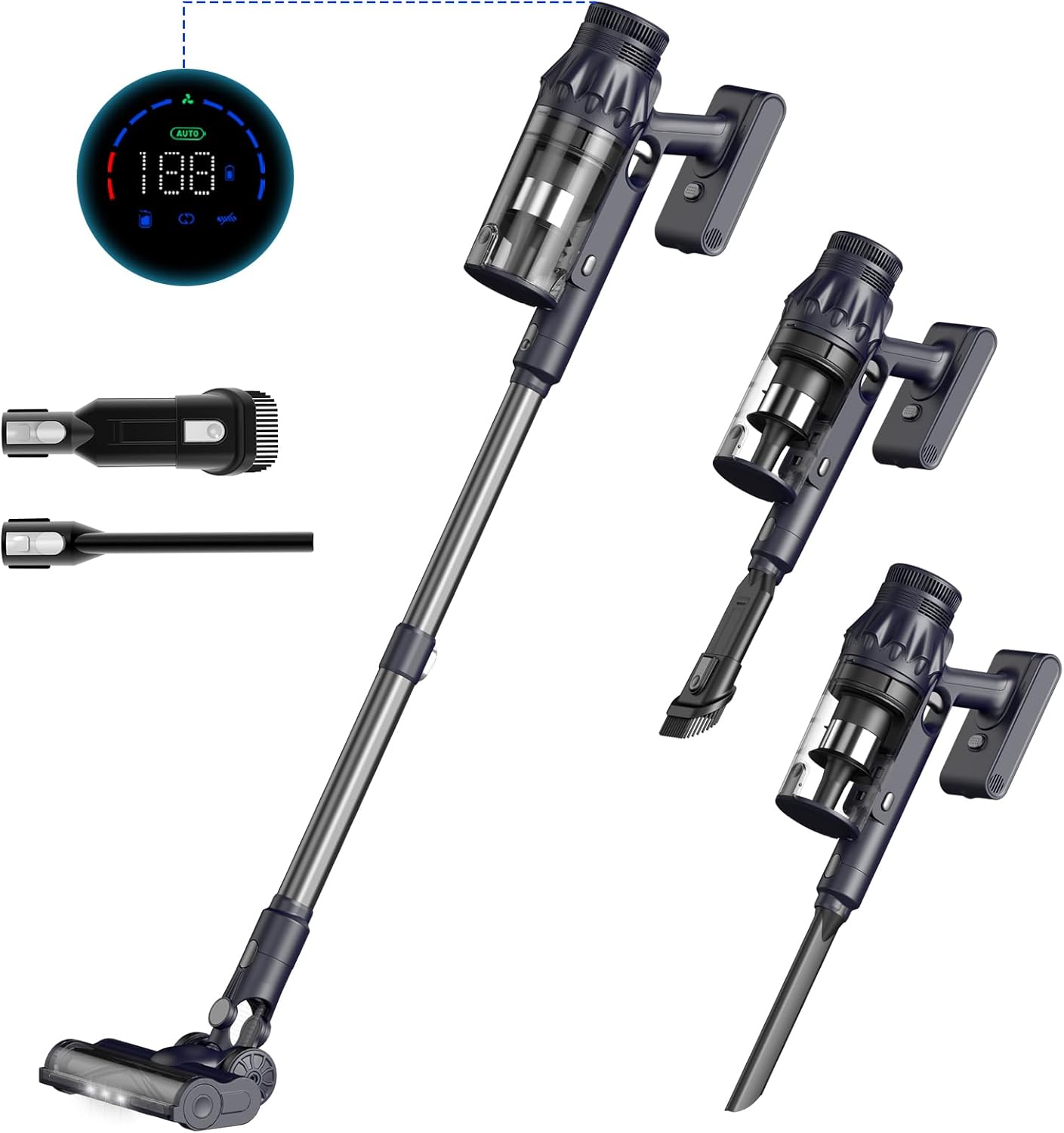 KKN Vacuum Cleaner - Lightweight Cordless Vacuum LED Headlights 450W 38Kpa Powerful Suction Stick Vacuum with Touch Screen Detachable Battery for Pet Hair Carpet Hardwood Floor, Blue