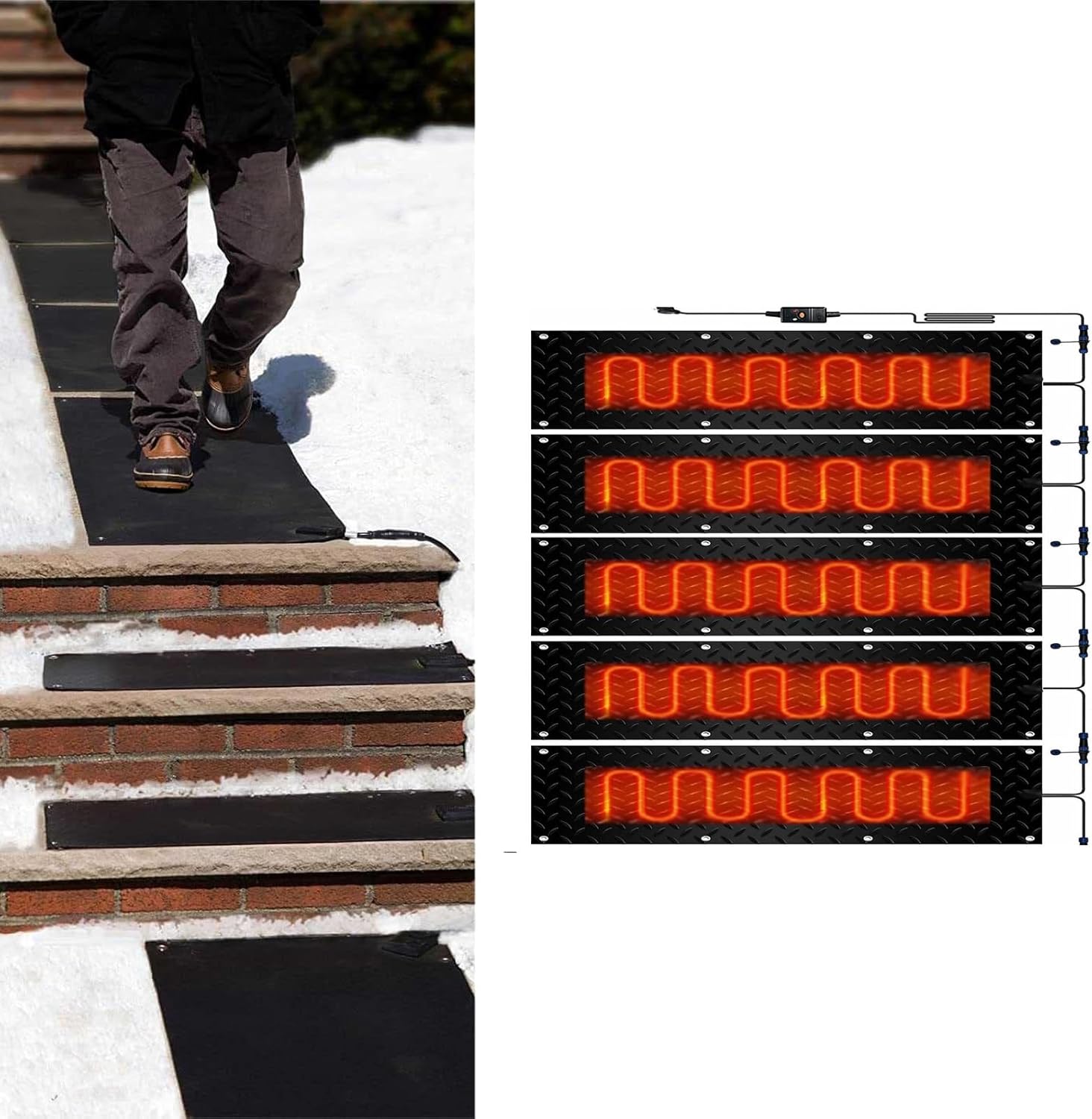 Snow Melting mats, Snow Melting mats Outdoor Driveway, Heated Snow Melting Mat, Winter Snow Removal Heated mats, for Stairs, Steps, Doorways(5 Pcs,40x200cm/15.7x79in)