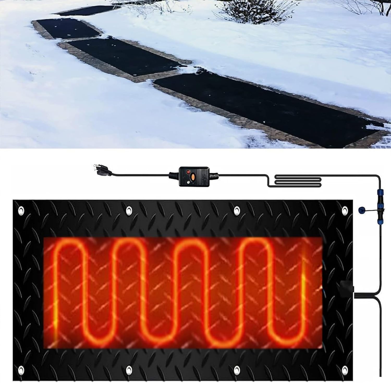 Heated Snow Melting Mats for Stairs,1/2/3/4/5 pcs Heated Snow Melting Mats Driveway,Snow and Ice Heated Pad for Winter Outdoor Stairs, Steps, Doorways, Walkways, Driveway(5 Pcs,10x48in/(25.4x1