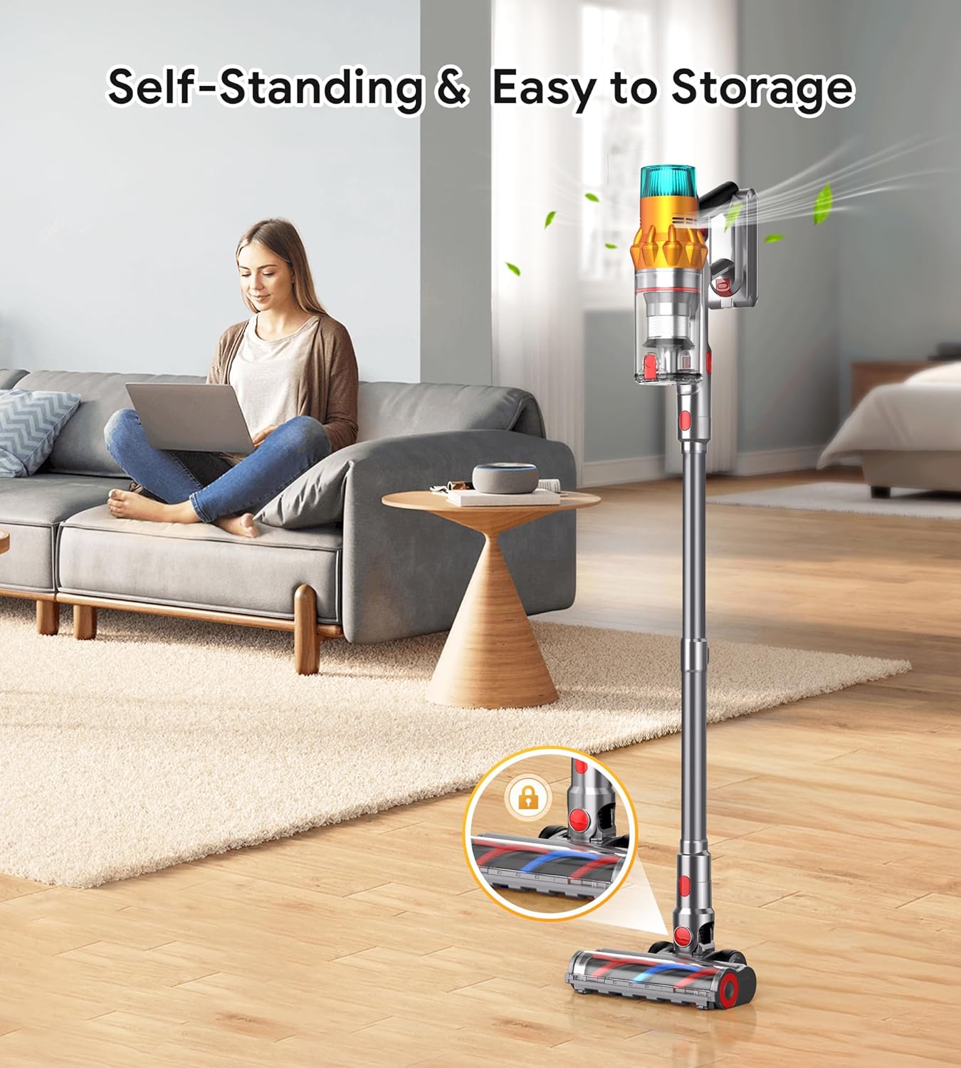 Cordless Vacuum Cleaners for Home,8-in-1/65Min/600W/48Kpa Powerful Suction,Self-Standing Cordless Stick Vacuum Cleaner,Lightweight Anti-Tangle Rechargeable Vacuum for Floor/Carpet/Pet Hair/Car