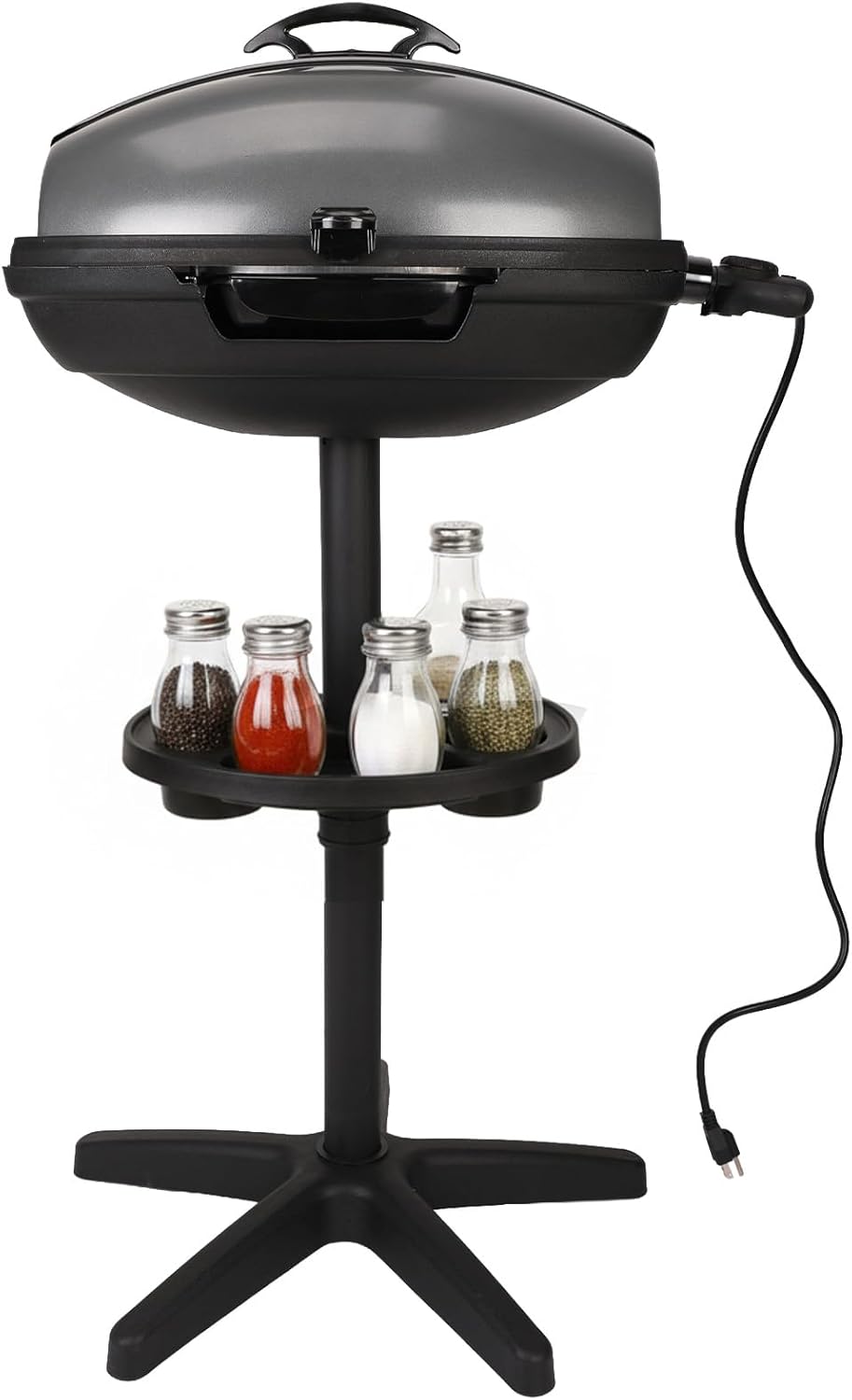 Indoor & Outdoor Electric Grill, Portable BBQ with Non-Stick Baking Pan, 1500W Power & Intelligent Temperature Control, Removable Stand for Balcony Backyard Camping Party, Gray