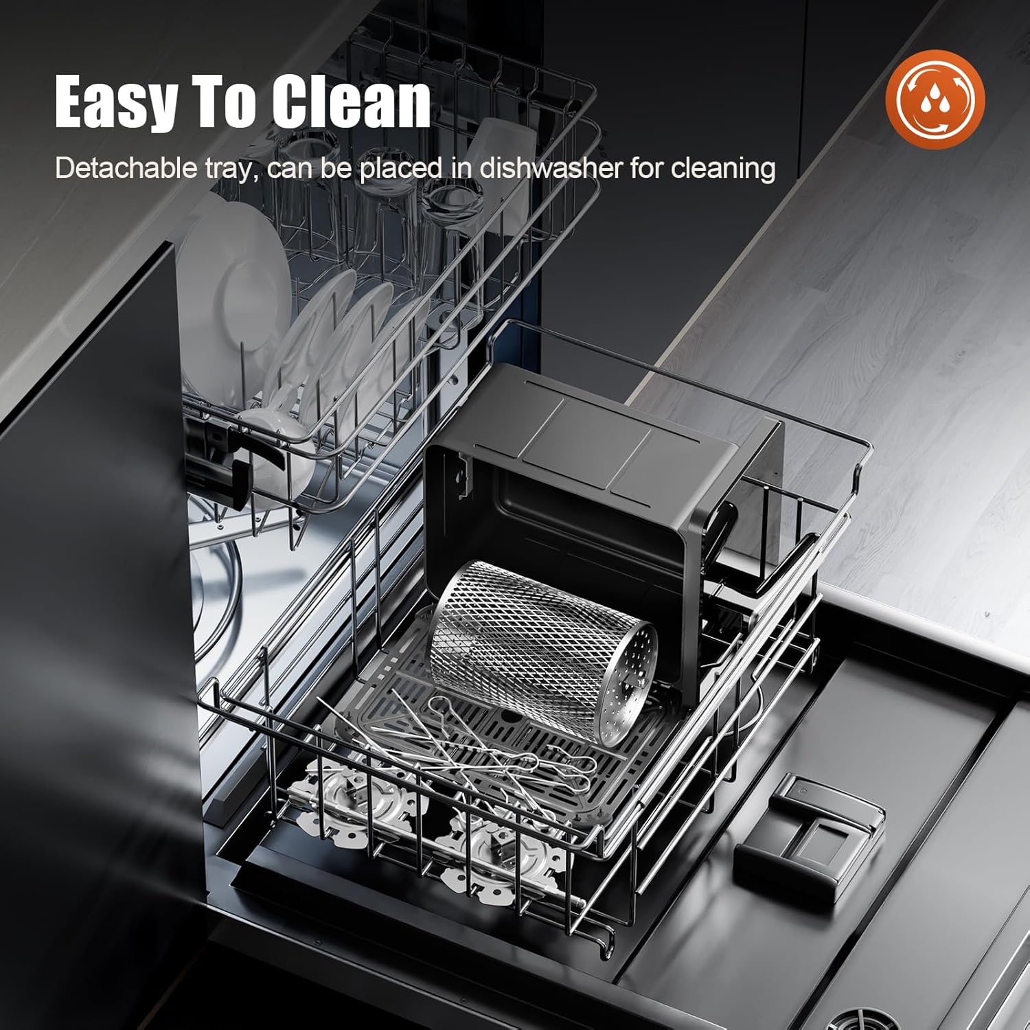 Air Fryer Toaster Oven with Rotisserie, 8.5QT 1650W 6-In-1 Countertop Oven with Stainless Steel Grill, 4 Preheats, 24H Timer, 13 Temp Settings, LED Touchscreen Digital Air Fryer Oven for Bake, Broil