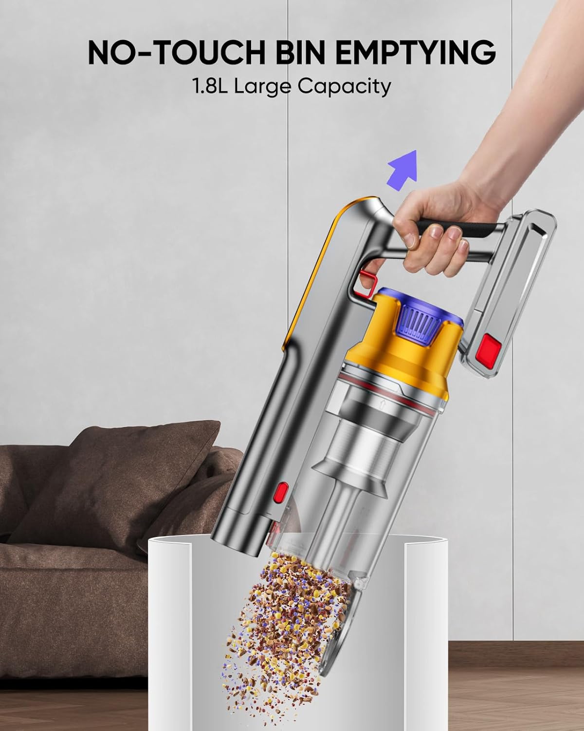 Cordless Vacuum Cleaner, 650W 55KPA 70Mins Vacuum Cleaners for Home, Stick Vacuum with 1.8L Cup, Anti-Tangle, 8-Stage Filter System, Green Light for Pet Hair, Carpet, Floor