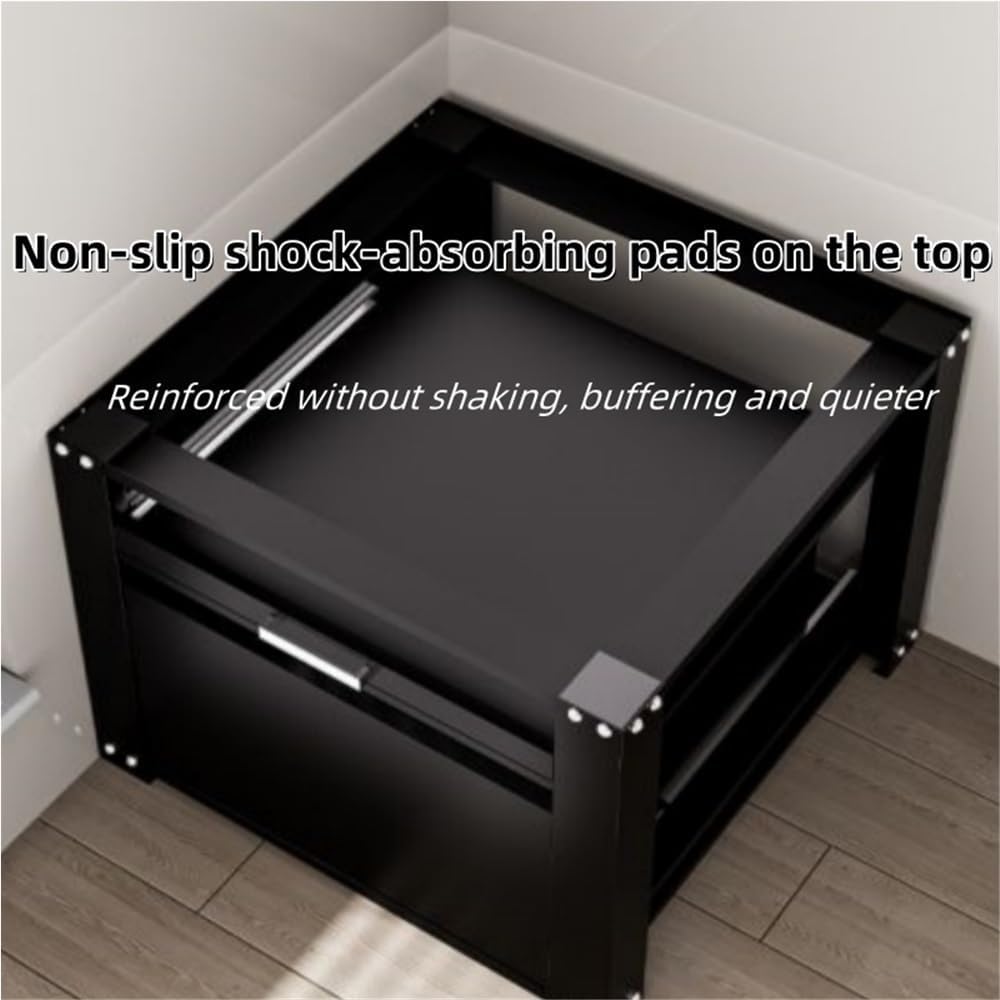 Cold-rolled Steel Laundry Pedestal, Washer and Dryer Pedestals with A Large Drawer, Washing Machine Pedestal with Adjustable Foot Pad, Universal Fit Anti-Vibration Washing Machine Stand(Black)