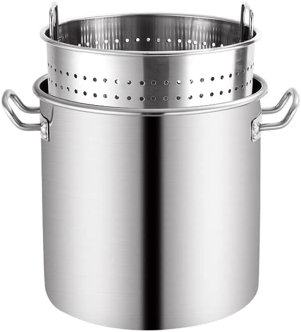Stainless Steel Stockpot for Crawfish Seafood Turkey Fryer Pot 27Qt/45Qt/63Qt Heavy Duty Commercial Clam Steamer Bucket with Strainer Basket Cookware for Home Outdoor (63Qt)