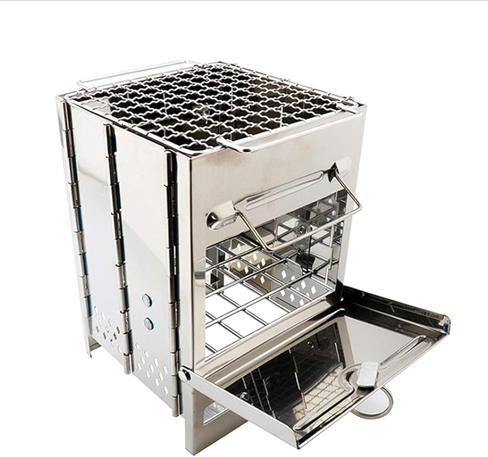 Grill Outdoor Barbecue Grill Outdoor Grill Rack Stove Pan, Camping Roasters Charcoal Oven Picnic Cookware, Bottom with an Ashtray That Collects Wood Ash After Cooking, Envi