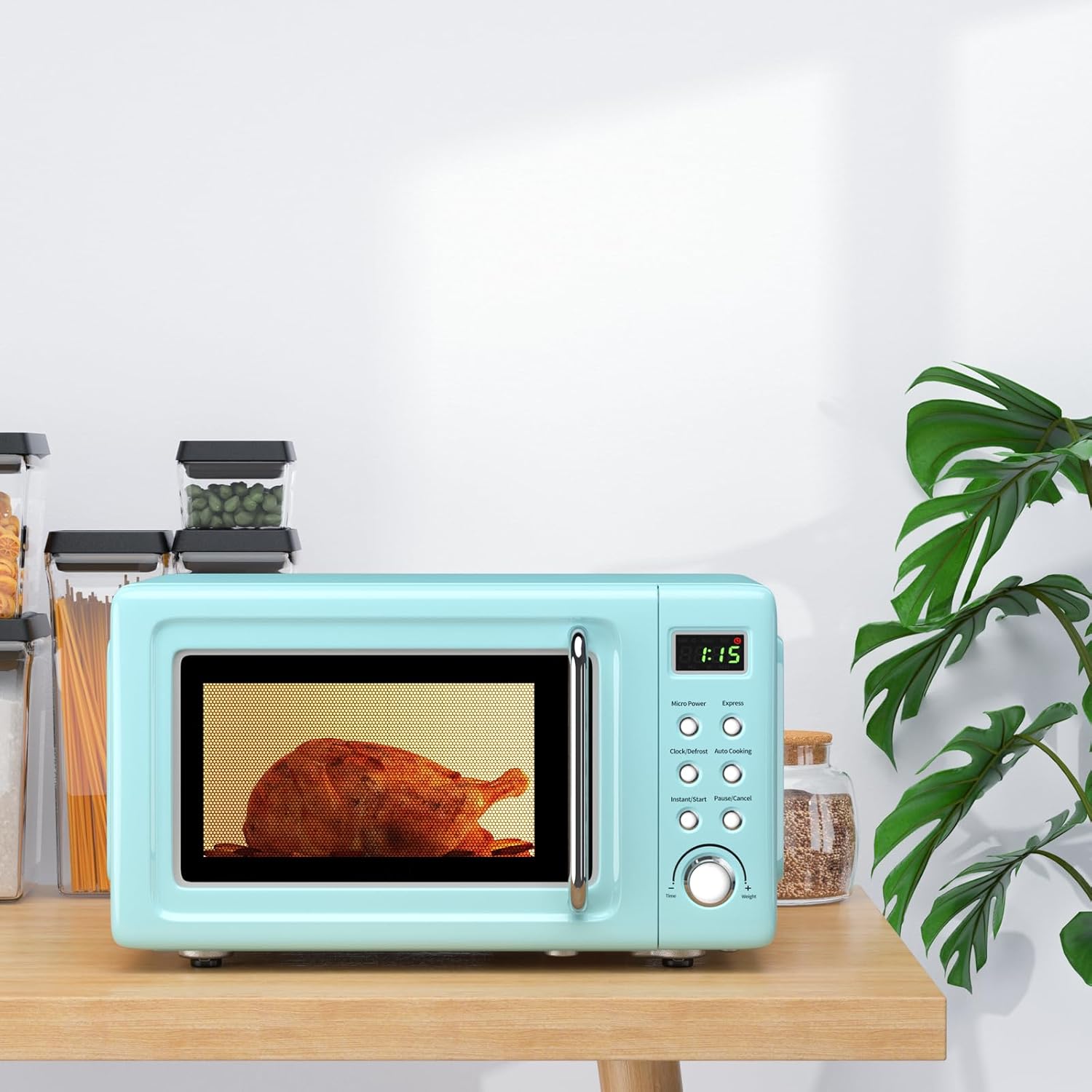 ARLIME Retro Microwave 0.7Cu.ft, 700 Watt Countertop Microwave with 5 Micro Power Defrost & Auto Cooking Function, LED Display, Child Lock, Small Microwave for Kitchen, RV, Dorm (Green)