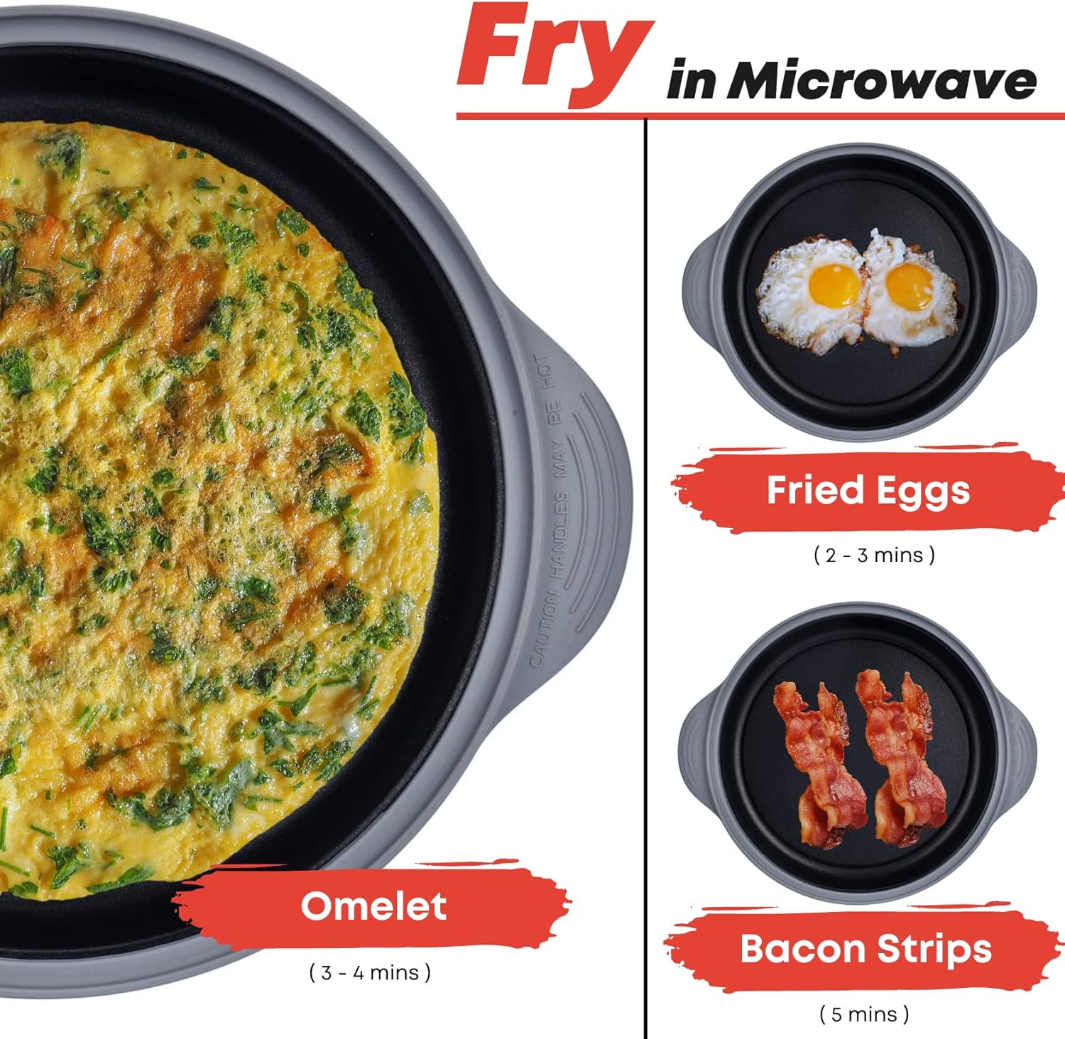 MACONEE 2-in-1 Microwave Cookware: Frying Pan Skillet with Grill & Crisper Pan and Bacon Crisping Tray - For Frying, Grilling, and Crisping Foods
