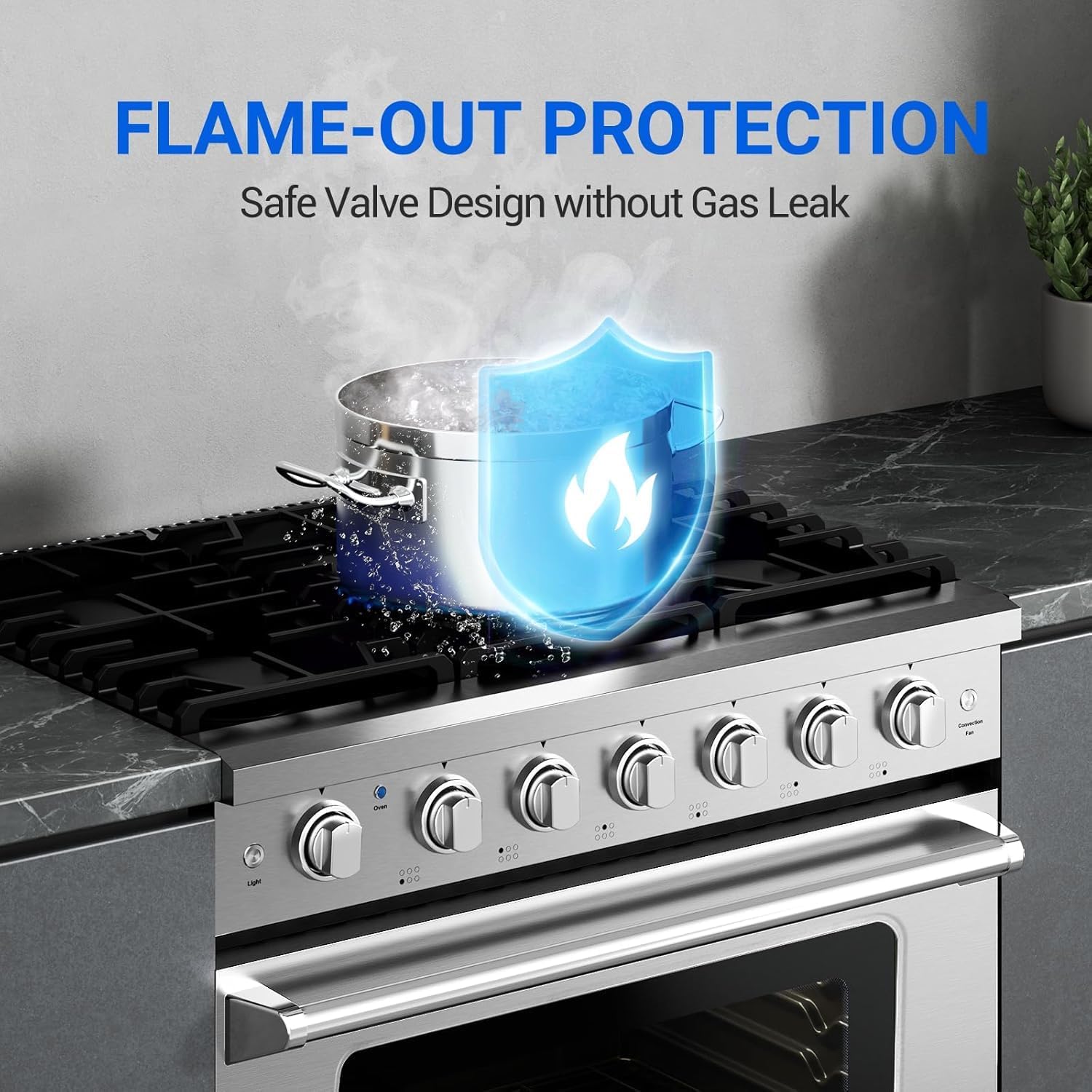 AAOBOSI Upgrade 36 Inch Front Control Gas Range Oven with 6 Cooktop Burners, 6 Cu. Ft 18000 BTU Convection and Self Clean, Freestanding Heavy Duty Gas Range Stove with Halogen Light,Large Capacity