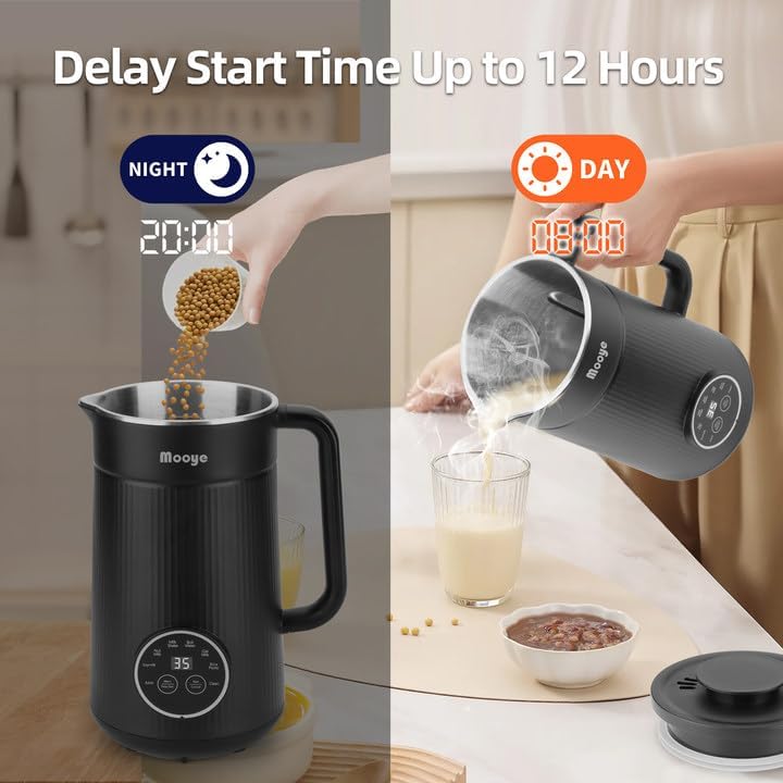 8 in 1 Nut Milk Maker Machine with 10 Blades, 35oz Automatic Soybean Milk for Homemade Almond, Oat, Soy, Plant-Based Milks Blender with Self-Cleaning, 2H Keep Warm, 12H Delay Start, Boil Water