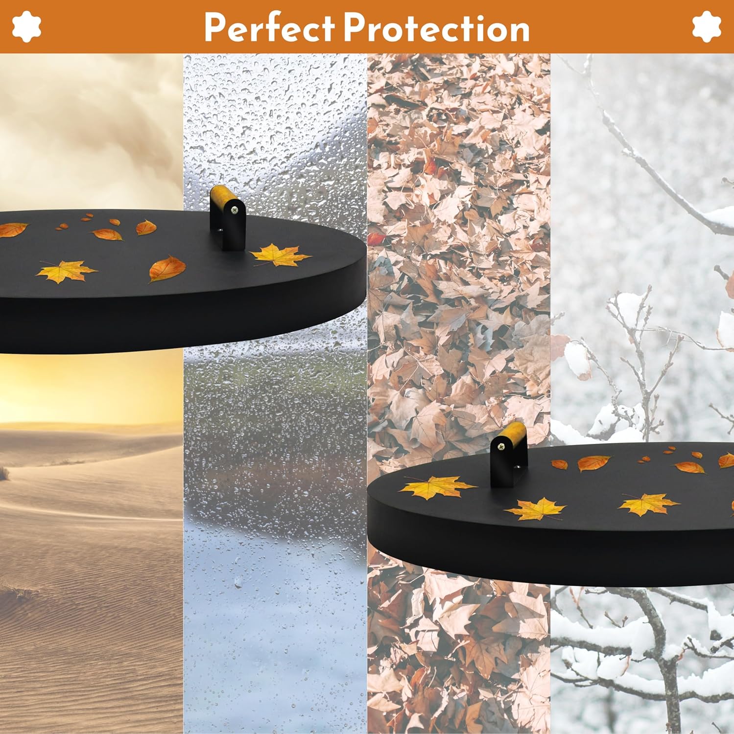 25.5” firepit lid round for inside up to 25” gas fire pit lid for Outdoor Fireplace Cover Lid Steel fire pit metal cover W/ 2 Wooden Handles & Heat Resistant Snuffer Lid for Round Patio Fire Pit Ring