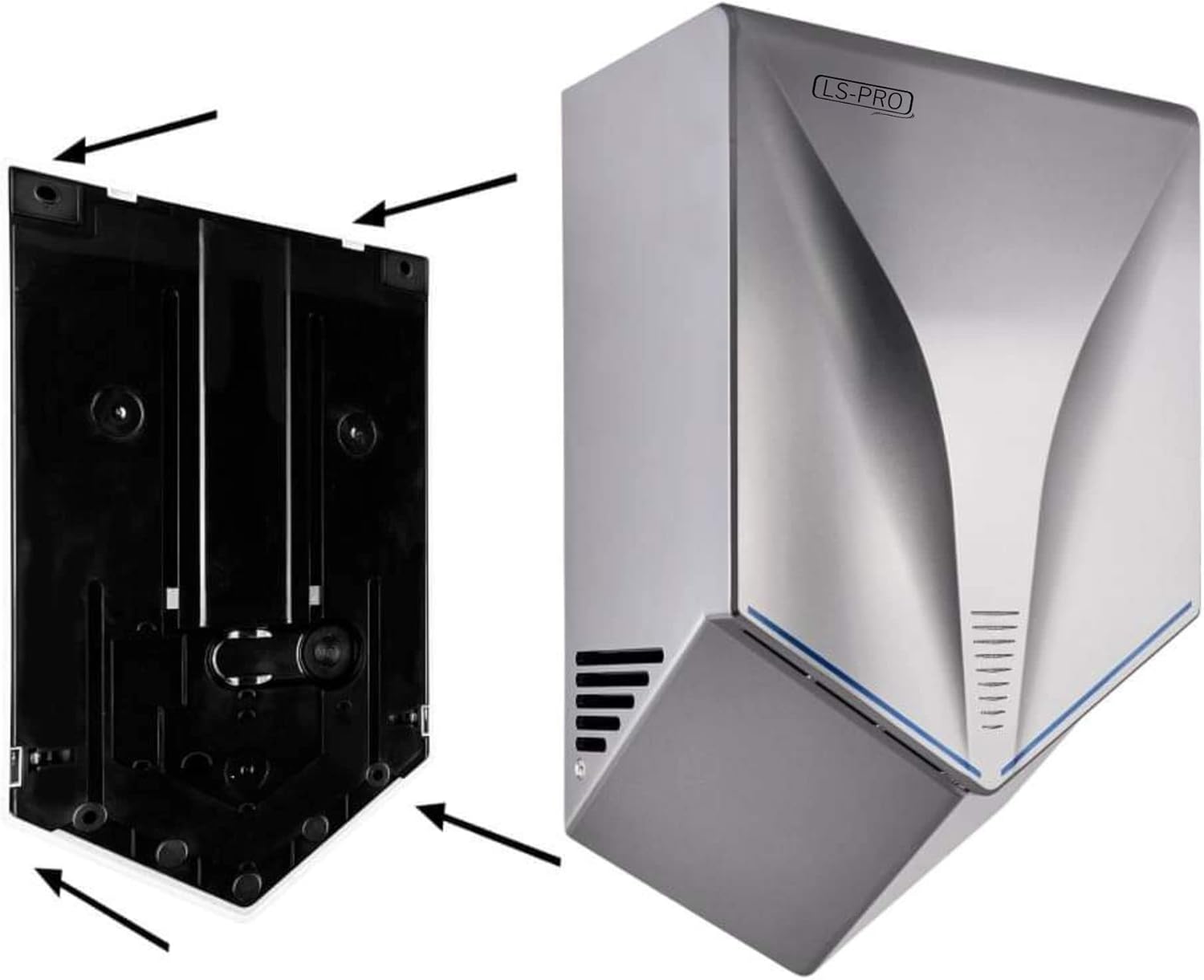 LS-PRO Automatic Hand Dryer for Commercial Bathrooms. High Speed Hot Air, Dry Hands in 7s. No Touch Operation with Infrared Sensor. Easy & Fast Installation. Low Noise 60 dB. 1 Year Warranty.