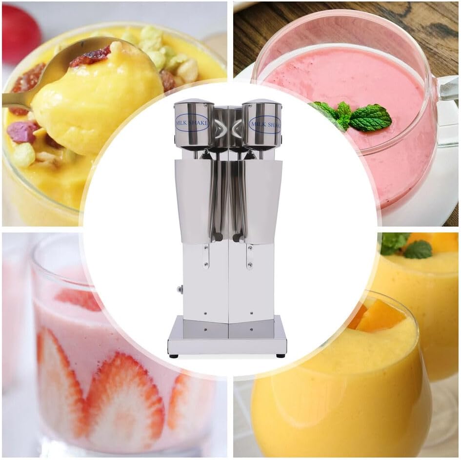 Milkshake machine, commercial stainless steel milk shaker with double head beverage blender, electric milkshake machine, stainless steel drink and juice blender, with 2 x 800 ml cups, 110V 180W.