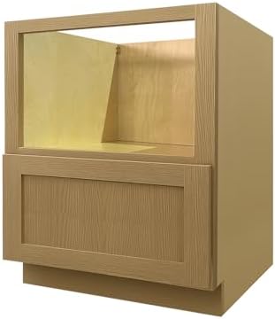 Base Microwave Cabinets, Microwave Oven Cabinet with 1 Soft Close Full Extension Drawer, Open Shelves Cabinet, White Oak and MDF, Unassembled for Kitchen, Kitchen Island, 30