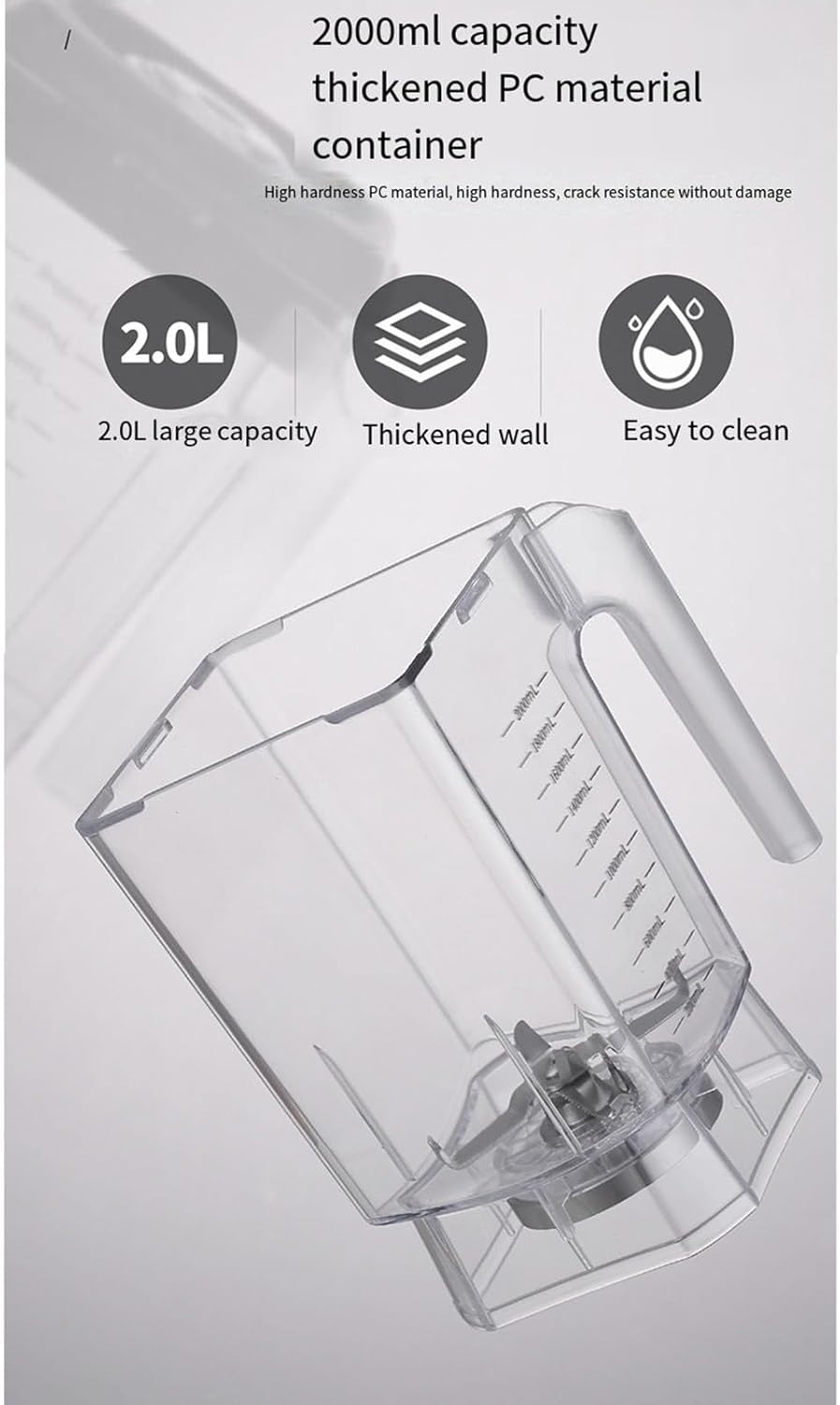 Commercial Blender and Smoothie Machine, Button Speed Adjustment, with Sound Insulation Cover, 2L Large Capacity,Grey