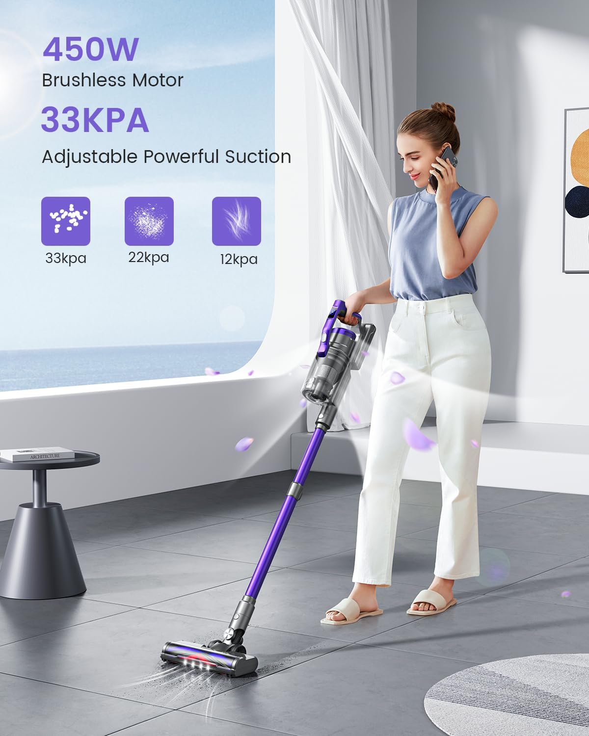 S14 Cordless Vacuum Cleaner 450W 33KPA Stick Vacuum Cleaners with OLED Screen, Up to 55mins,Anti-Tangle Brush, Aromatherapy, Lightweight Vacuum Deep Clean for Hardwood Floor Carpet Pet Hair