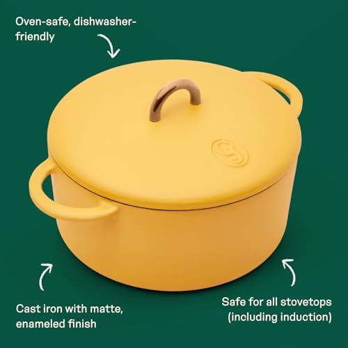 Great Jones Dutch Baby Dutch Oven with Lid (Mustard, 3.5-Quart) | Enameled Cast Iron, Round Shape | Safe for Stovetops & Ovens up to 500°F | Space-Saving & Dishwasher-Friendly | Small-Batch Cooking