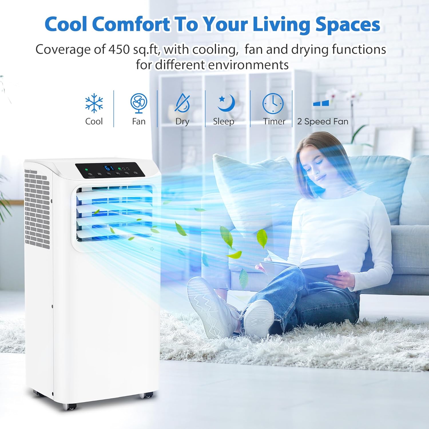 10000 BTU Portable Air Conditioners Cools up to 450 Sq. Ft 3-in-1 Poratble Ac Units for Room with Dehumidifier Fan Sleep Mode 24h Timer Remote Control and Window Installation Kit Included